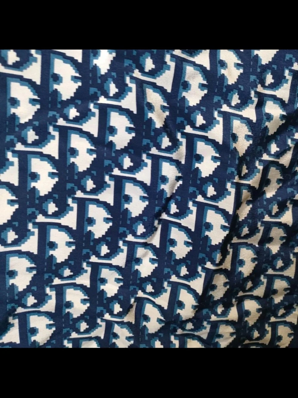 Dior Blue & White Logo Pattern Silk Scarf